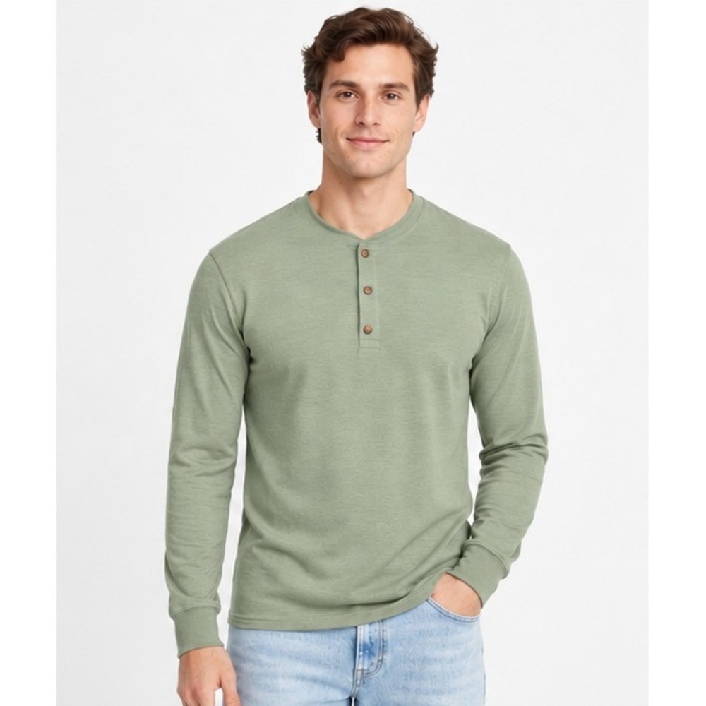 Hanes Originals Mens Henley Shirt Size S Equilibrium Green Ringspun Cotton Long
